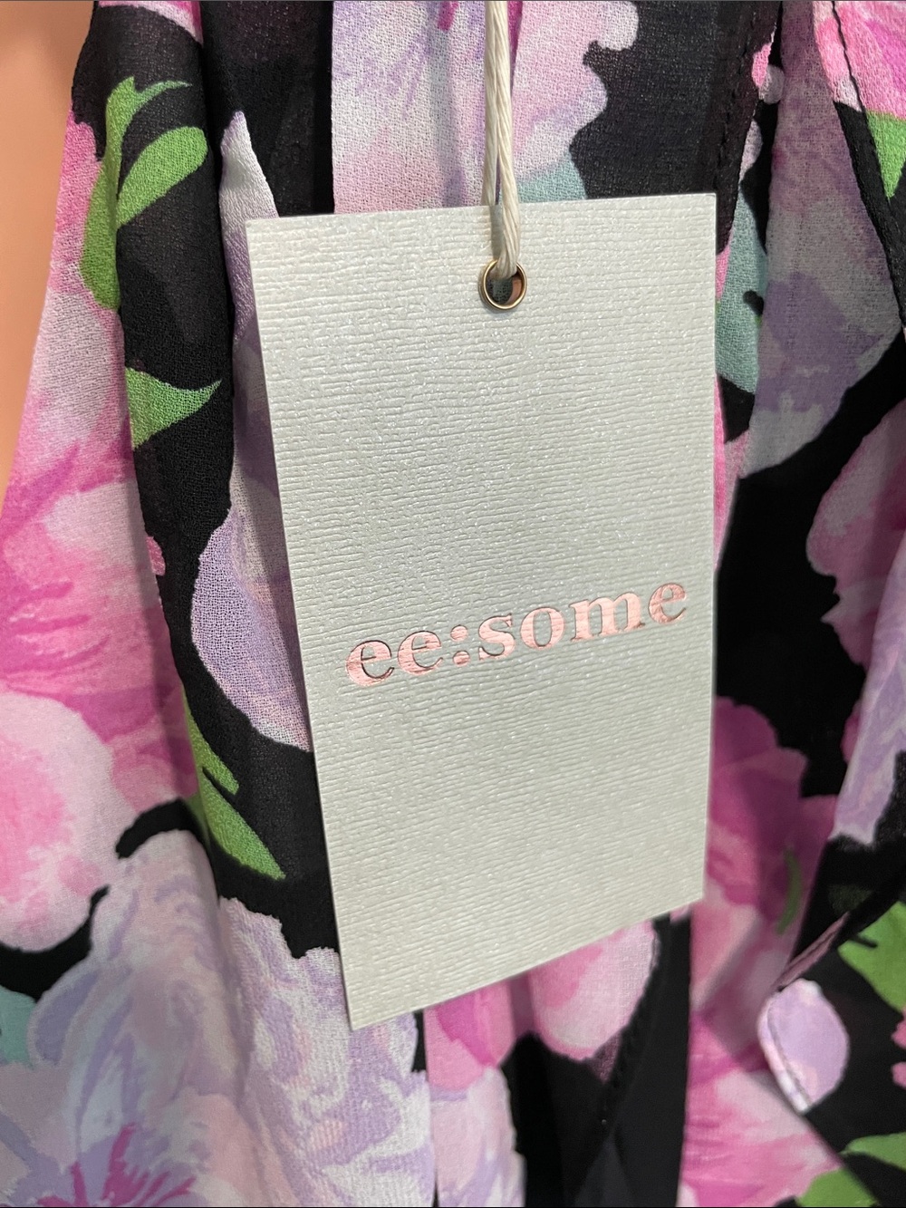 Floral Halter High-low Dress in Pink on Black - Picture 4 of 7